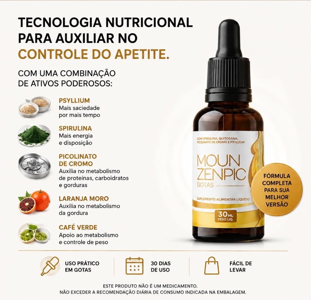 Infográfico dos ingredientes e benefícios do Moun Zenpic Gotas